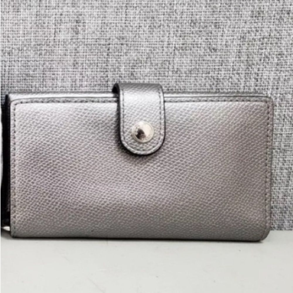 Coach Pewter Gray Leather Wallet with Monogram Lining - Picture 1 of 6